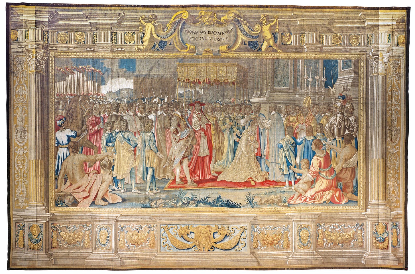 A 17th Century tapestry commissioned by Ferdinando II de' Medici, depicting the coronation of Joanna of Austria at Porta al Prato (Source: Uffizi) A 17th Century tapestry commissioned by Ferdinando II de' Medici, depicting the coronation of Joanna of Austria at Porta al Prato (Source: Uffizi)