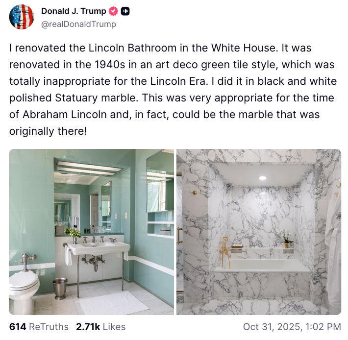 Trump Adds Gold to Lincoln Bathroom, As Abe Would've Wanted