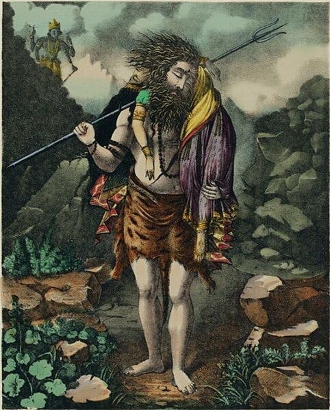 File:19th century lithograph of Shiva carrying Sati's corpse.jpg