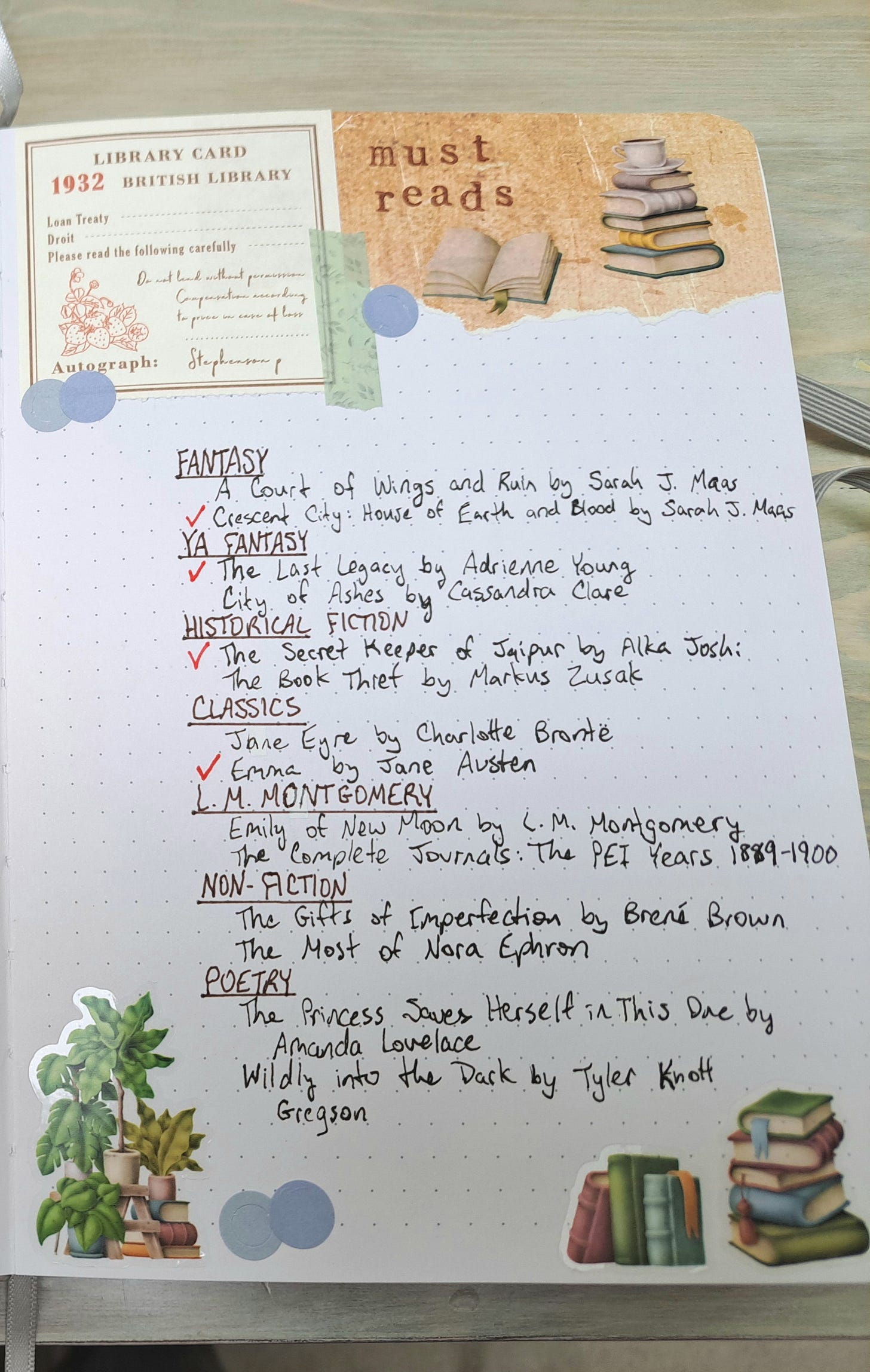List of books to read in a notebook