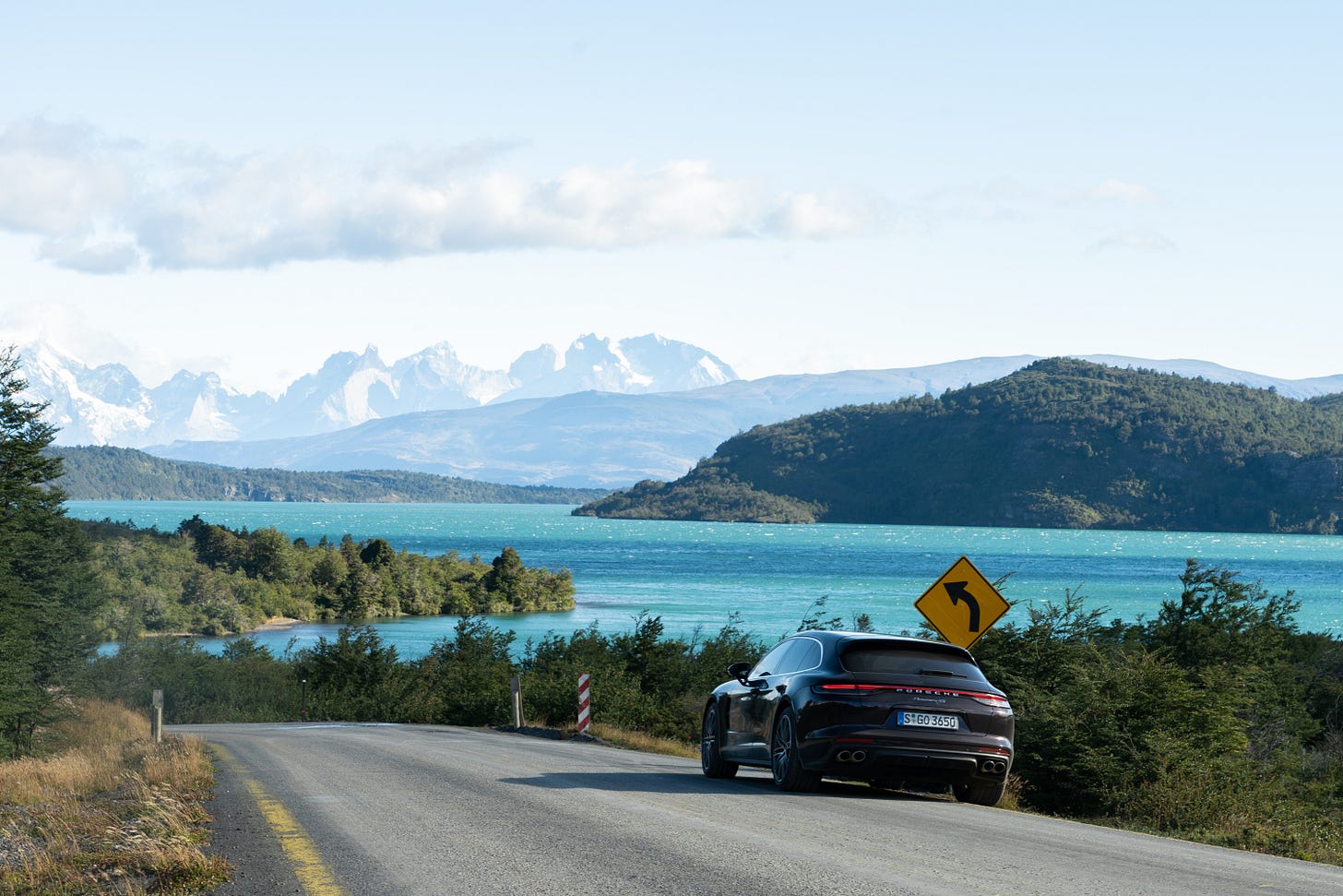 A Porsche Panamera at Torres del Paine national park.