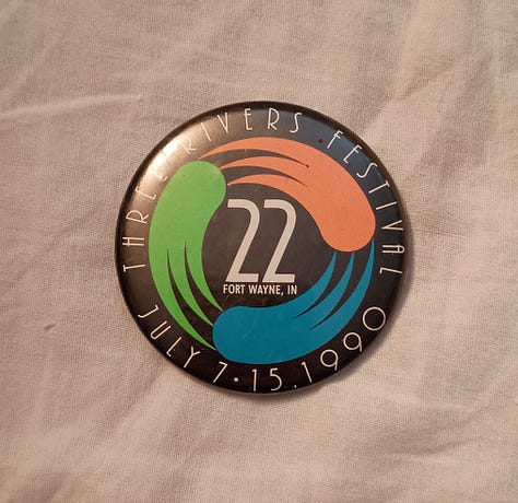 dreamsicles pin, resin flower basked, and a 22 three river festival pin