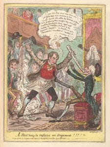 Cartum político britânico de George Cruikshank (artista) e George Humphrey (autor). 1815. (CC) Bodleyan Libraries, University of Oxford. Cartum político britânico de George Cruikshank (artista) e George Humphrey (autor). 1815. (CC) Bodleyan Libraries, University of Oxford.