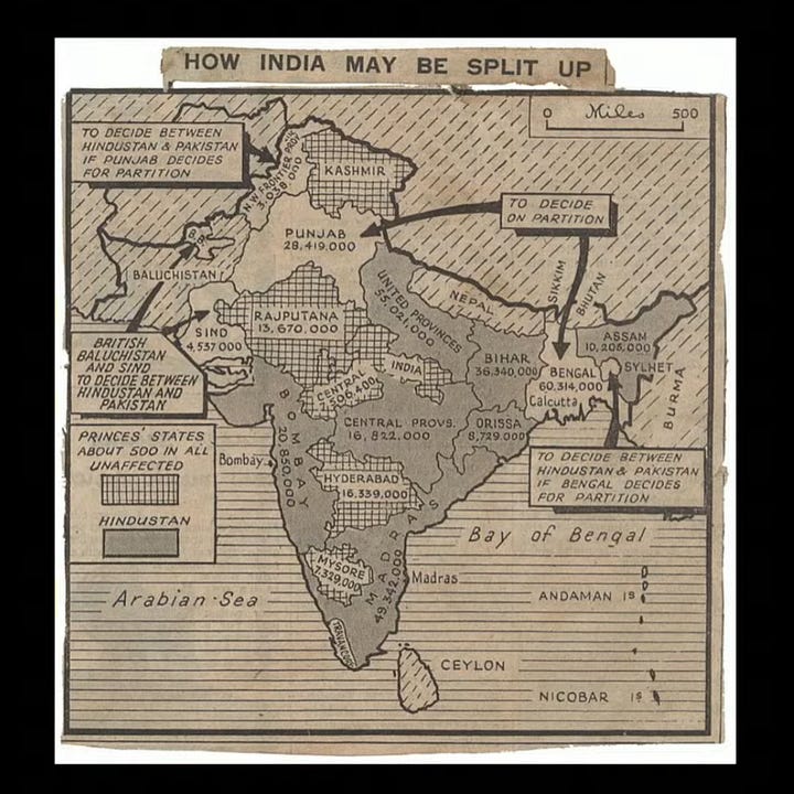 Map of the Indian Empire 1921, a map of the proposed partition of India in 1947