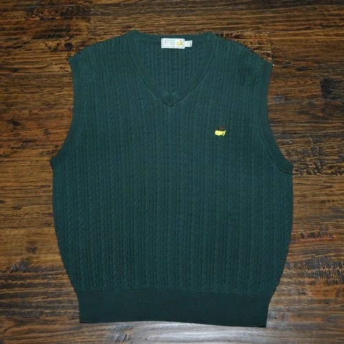 Masters Golf Vest XL | 90s Augusta National Green Silk Pullover | Men's Vintage - Picture 1 of 10