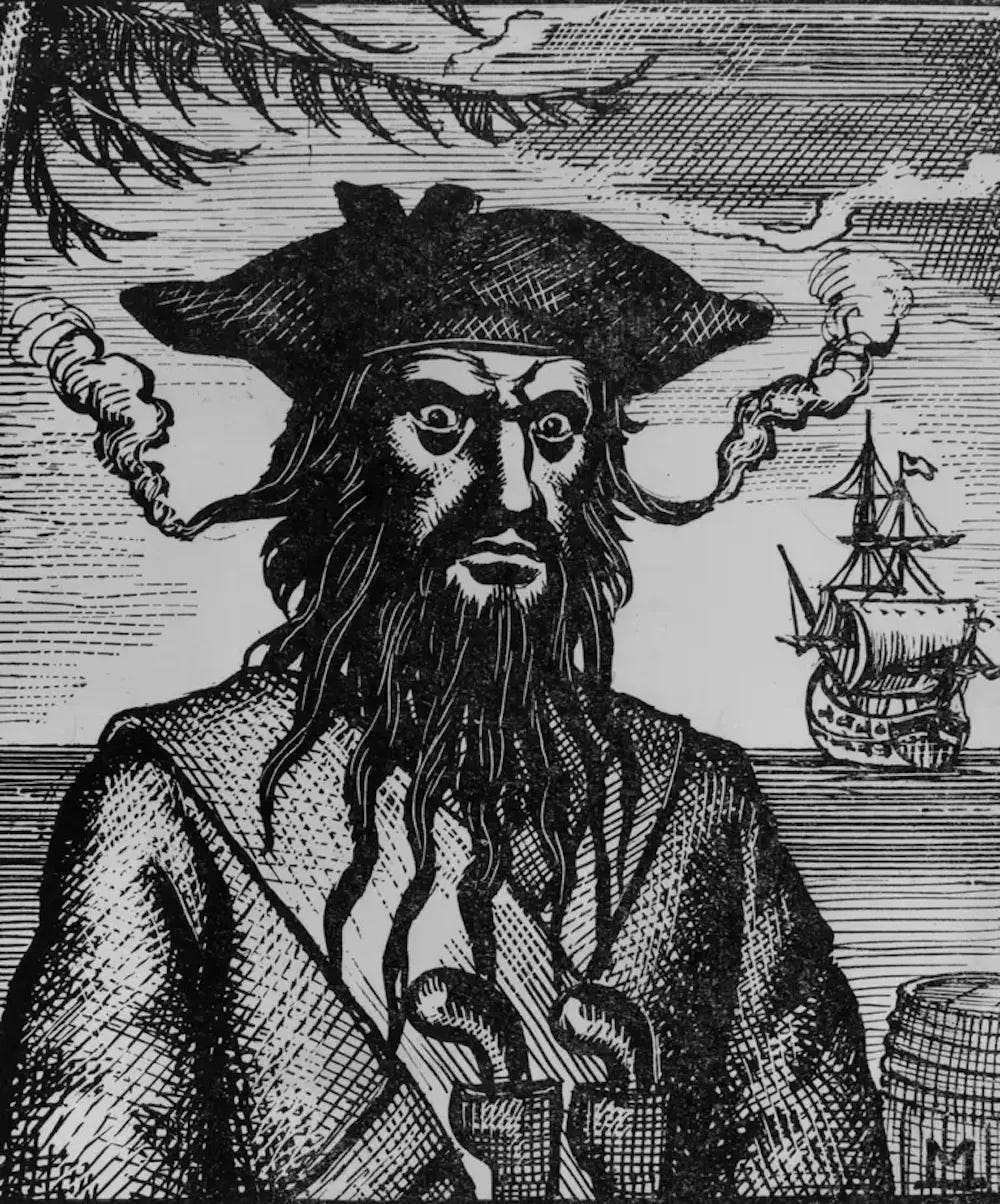 line drawing of an evil pirate