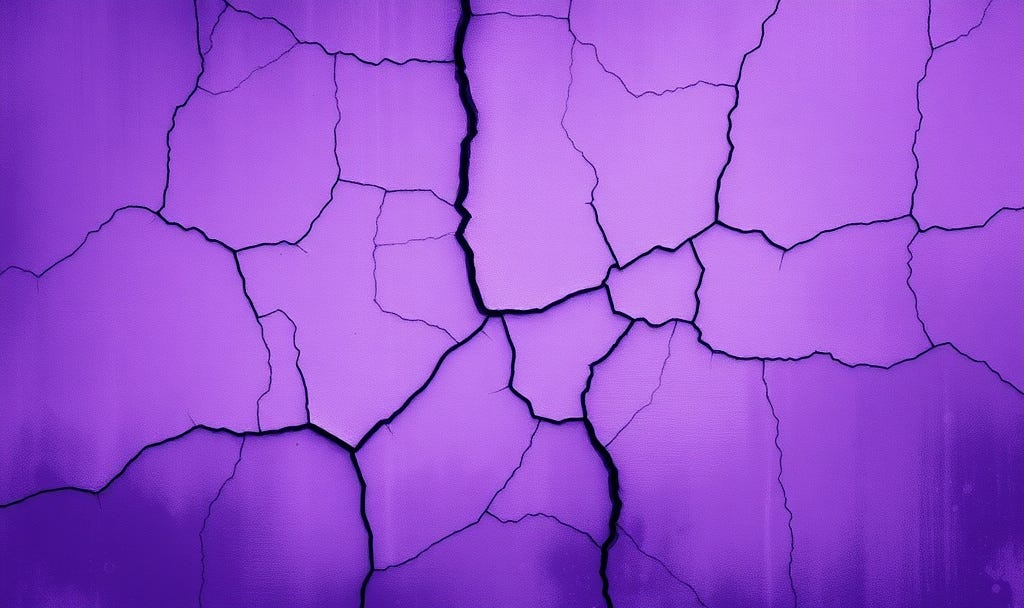 "Quiet cracking" purple wall with physical cracks