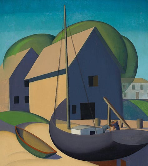 From the Blanton exhibition Charles Butt Collection,George Bellows - Evening Blue, 1916, John Martin - Weehawken Sequence, 1916, George Ault - Provincetown Boat/Houses, 1922