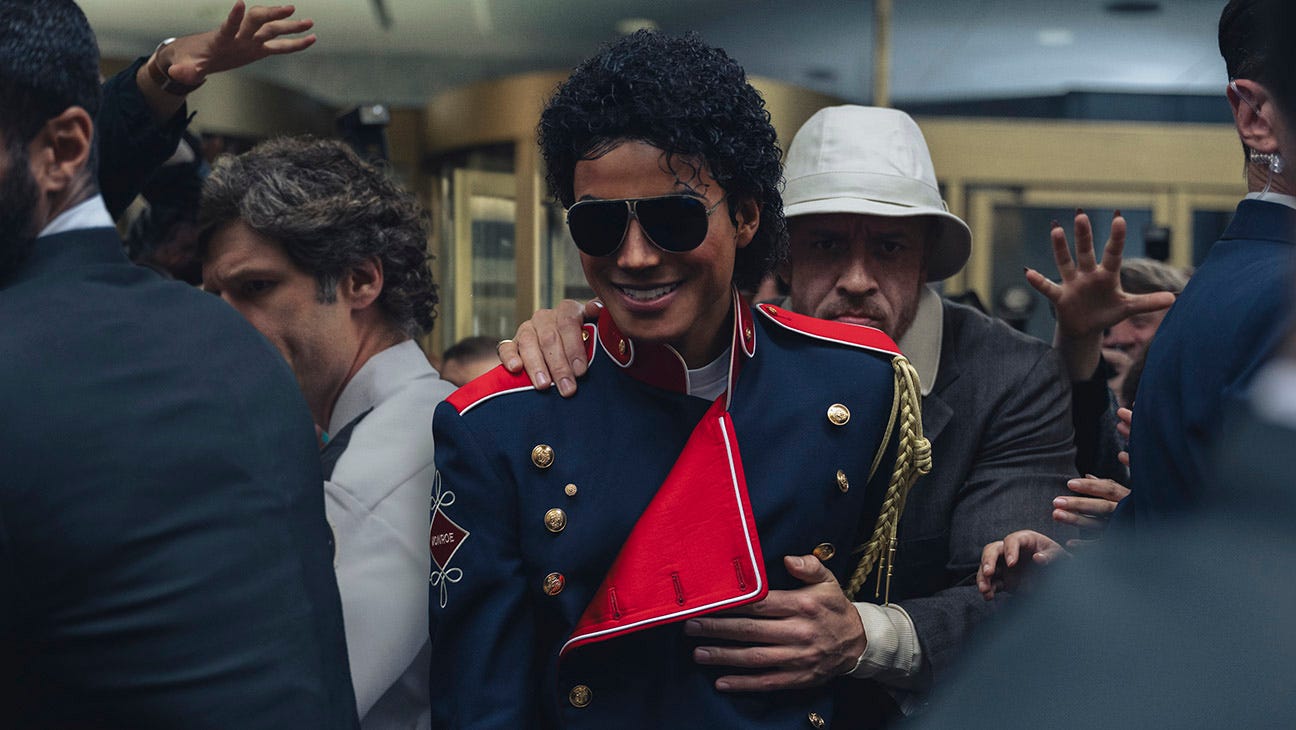 Jaafar Jackson as Michael Jackson and KeiLyn Durrel Jones as Bill Bray in Michael. Jaafar Jackson as Michael Jackson and KeiLyn Durrel Jones as Bill Bray in Michael.