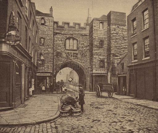 St John's Gate, Clerkenwell, London, 1880 stock image | Look and Learn