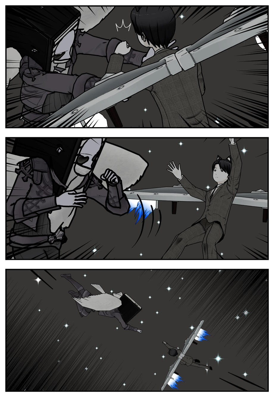 The flying robot and Ace duke it out in the sky.