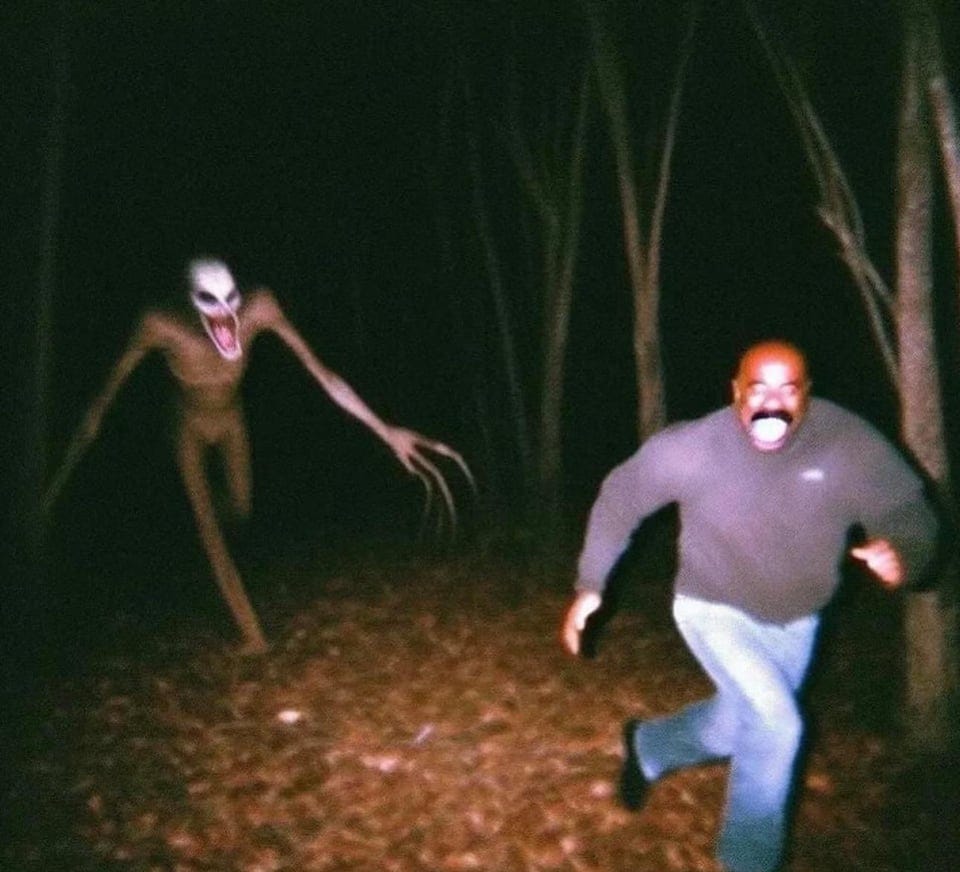 r/midjourney - Anyone know how to reproduce this Steve Harvey ai image but with a different person and a ufo instead of a monster?