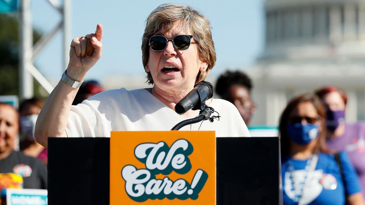 WASHINGTON, DC - OCTOBER 21: Randi Weingarten, president of the American Federation of Teachers, along with members of Congress, parents and caregiving advocates hold a press conference supporting Build Back Better investments in home care, childcare, paid leave and expanded CTC payments in front of the U.S. Capitol Building on October 21, 2021 in Washington, DC. (Photo by Paul Morigi/Getty Images for MomsRising Together) WASHINGTON, DC - OCTOBER 21: Randi Weingarten, president of the American Federation of Teachers, along with members of Congress, parents and caregiving advocates hold a press conference supporting Build Back Better investments in home care, childcare, paid leave and expanded CTC payments in front of the U.S. Capitol Building on October 21, 2021 in Washington, DC. (Photo by Paul Morigi/Getty Images for MomsRising Together)