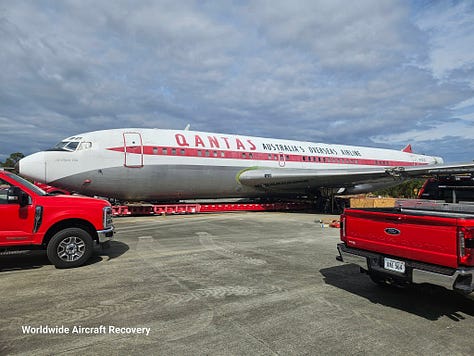 Images of the jet previously owned by Frank Sinatra and John Travolta being prepared to be shipped from the US to Australia. Provided by Worldwide Aircraft Recovery