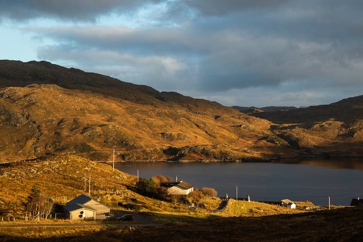 View of Kylesku Kabin and Loch Glendhu