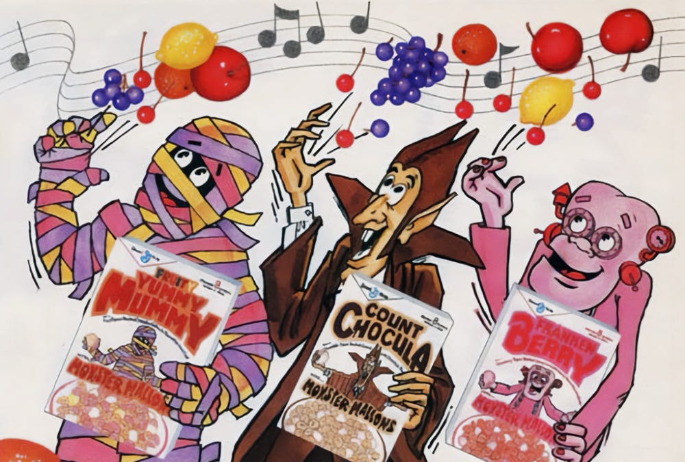 WZMPA Borsa In Tela Mostri Dei Cereali – Franken Berry, Boo Berry, Count Chocula – Shopping Bag Regalo 37x32 Cm