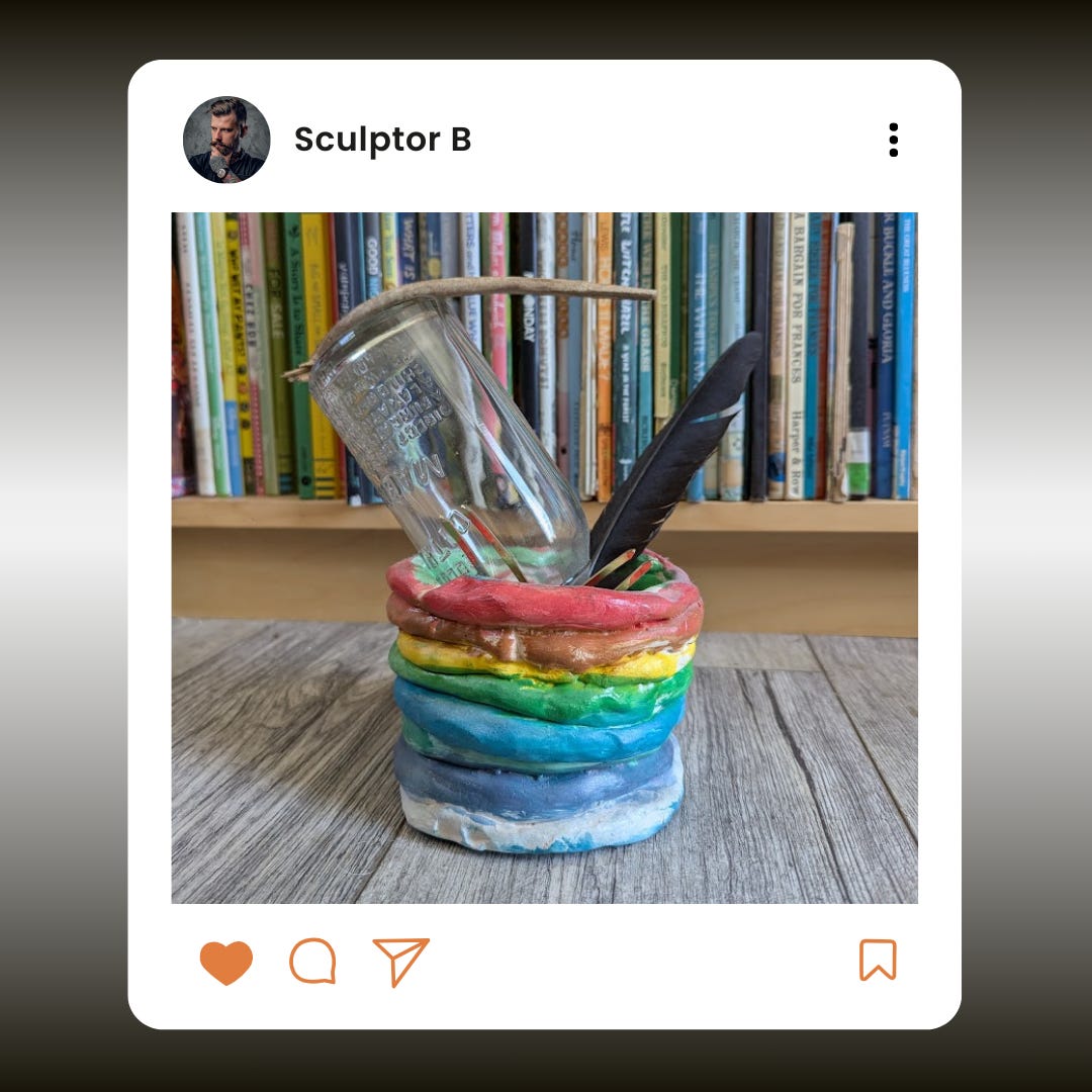 The same exact sculpture creation as before, only now as an Instagram post.