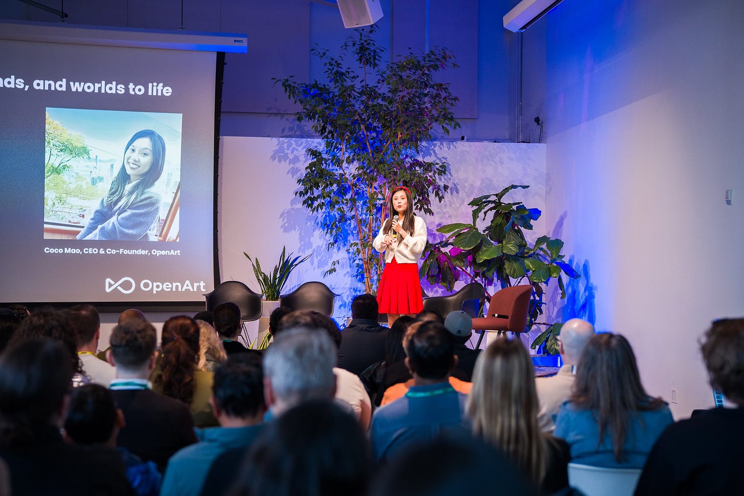 Coco Mao CEO of OpenArt speaking at the AI influencer summit Coco Mao CEO of OpenArt speaking at the AI influencer summit