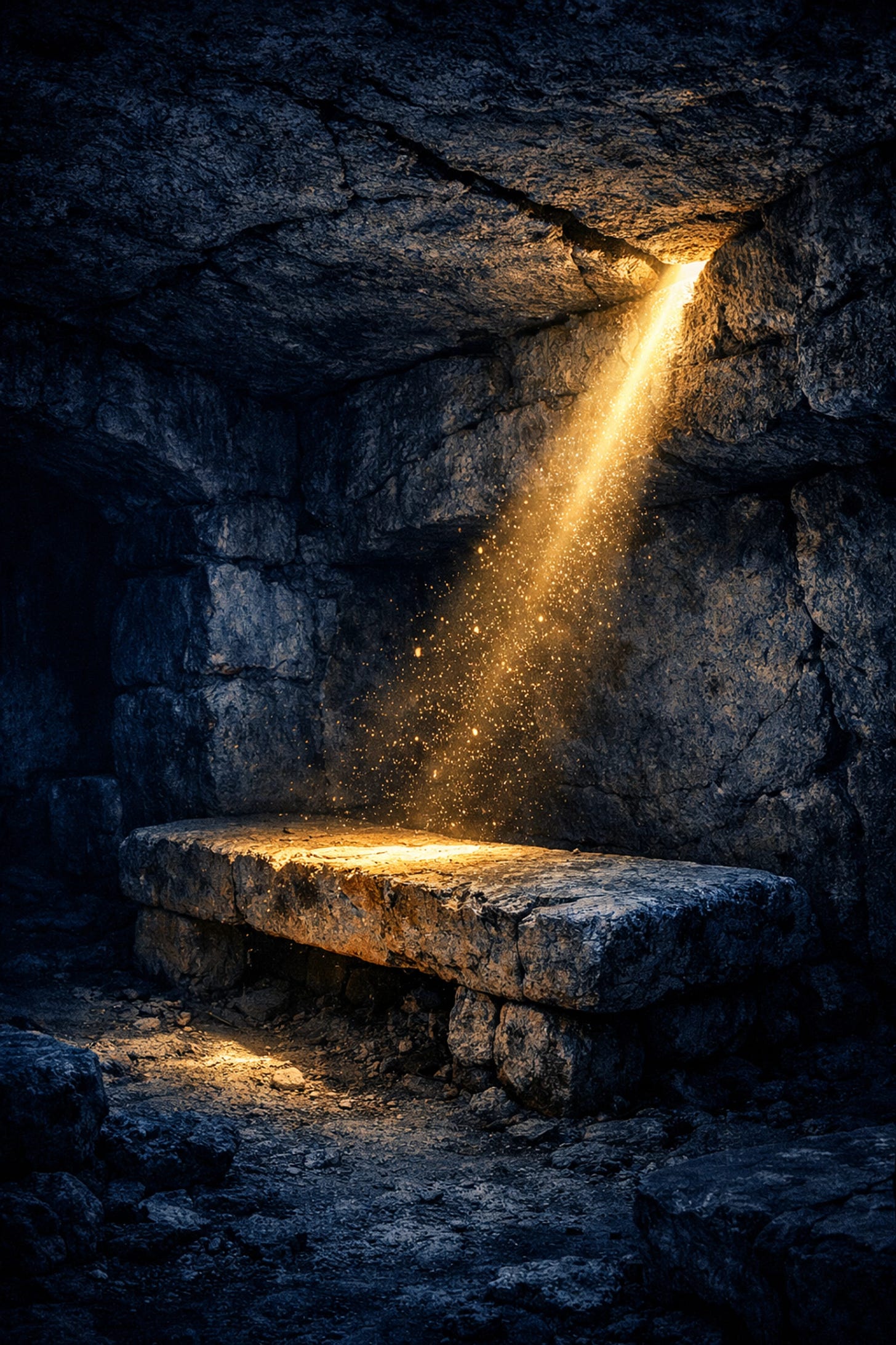 Golden light illuminating an empty ancient limestone tomb, symbolizing the historical Resurrection of Jesus. Golden light illuminating an empty ancient limestone tomb, symbolizing the historical Resurrection of Jesus.