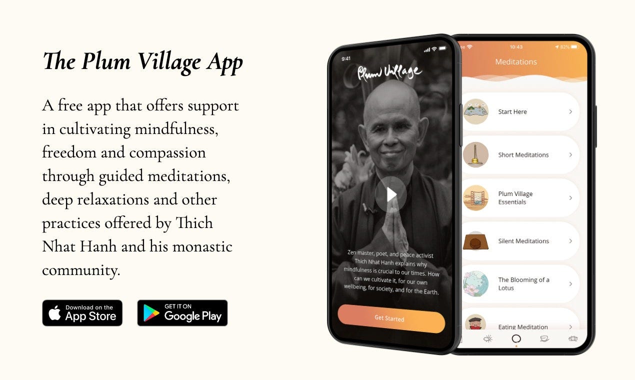 Plum Village: Free mindfulness app w/ Zen Buddhist meditations + teachings  | Product Hunt