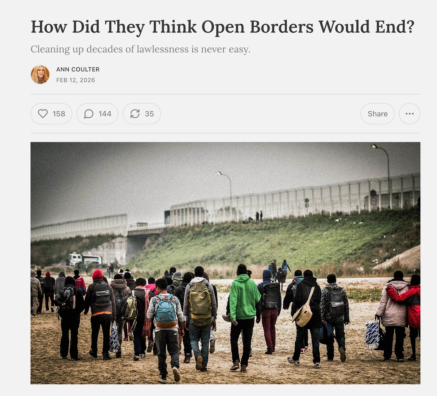 How Did They Think Open Borders Would End? - by Ann Coulter