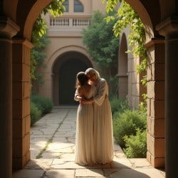 Mother embracing daughter