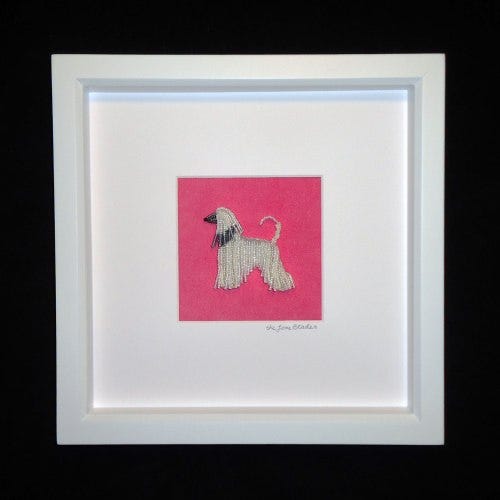 Beaded Afghan Hound Pet Portrait in white Shadowbox frame Beaded Afghan Hound Pet Portrait in white Shadowbox frame