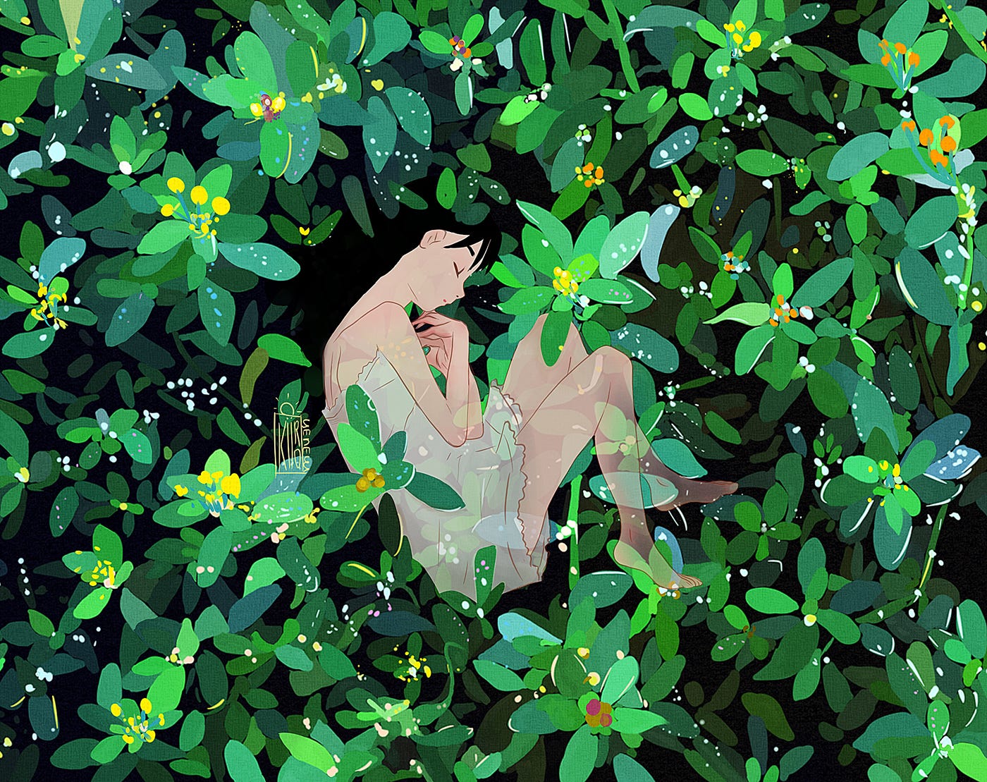 fairy girl grass sleeping dirl underground green transparence