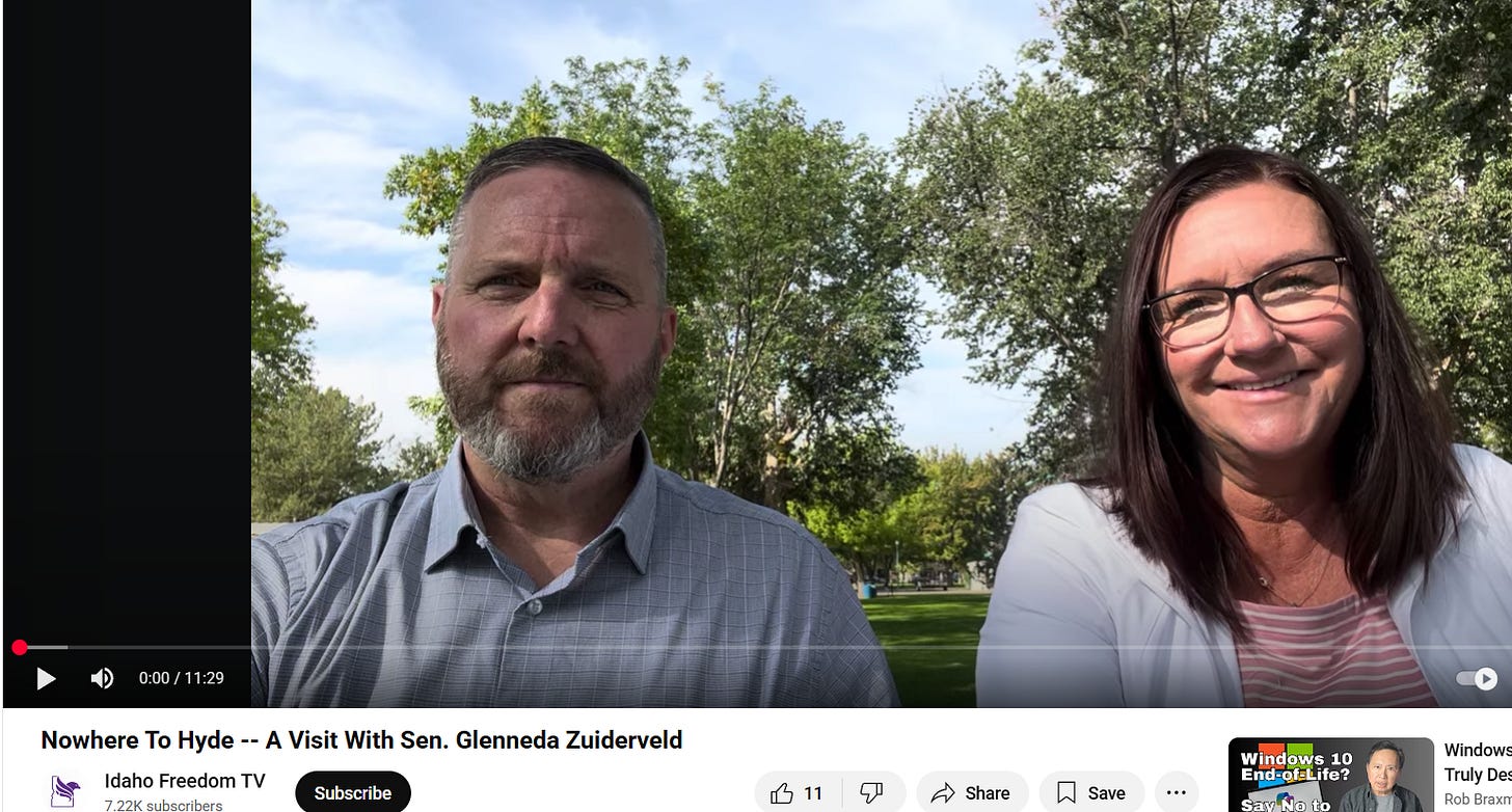 Idaho Politics and Spending — Nowhere To Hyde: A Visit With Sen. Glenneda Zuiderveld
