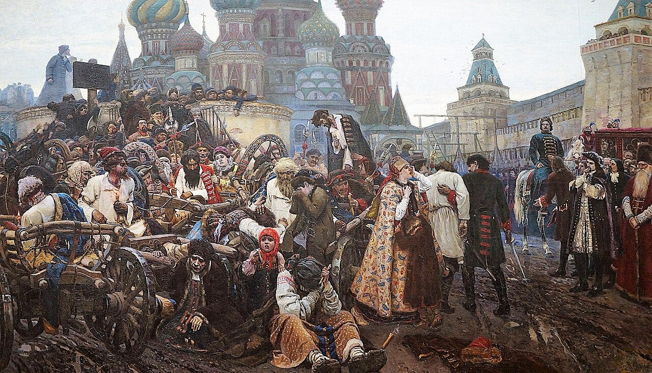 Dawn before a mass hanging in Red Square as Peter the Great watches Dawn before a mass hanging in Red Square as Peter the Great watches