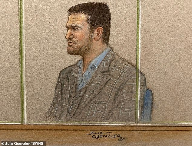 Tommy Robinson at Woolwich Crown Court today as he pleads guilty to contempt
