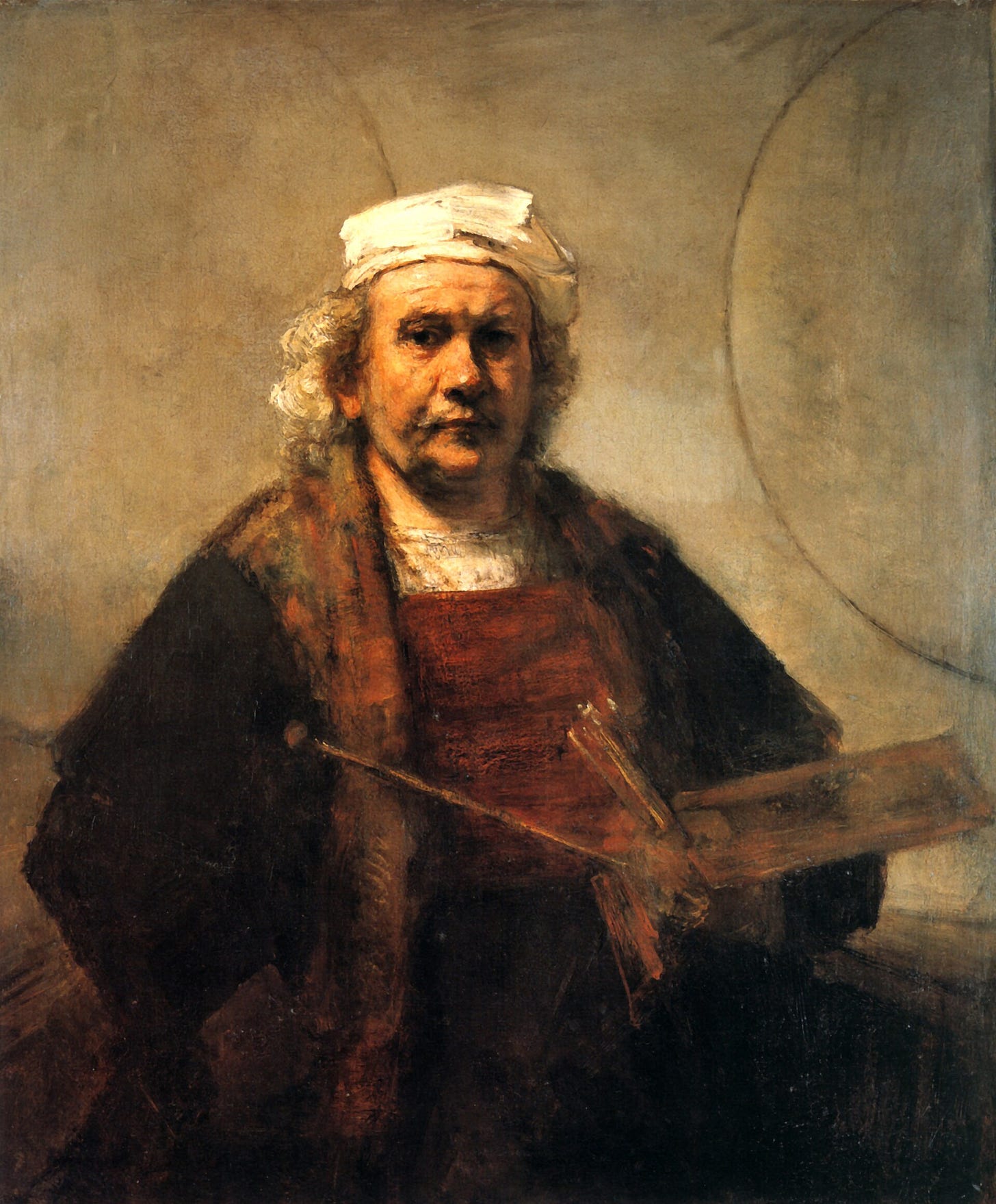 Rembrandt late self portrait with two circles behind him Rembrandt late self portrait with two circles behind him