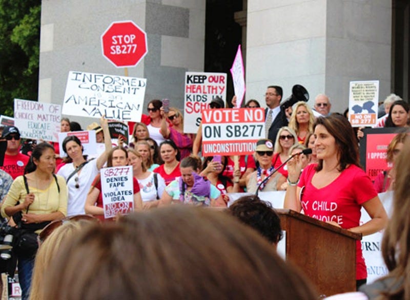 Brandy Vaughan giving a speech at the SB277 rally in California Brandy Vaughan giving a speech at the SB277 rally in California