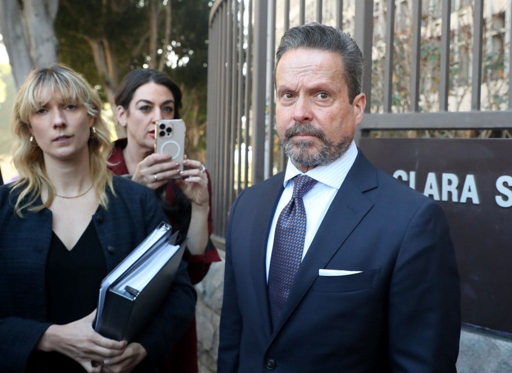 Alan Jackson, attorney for Nick Reiner, speaking to reporters outside court.