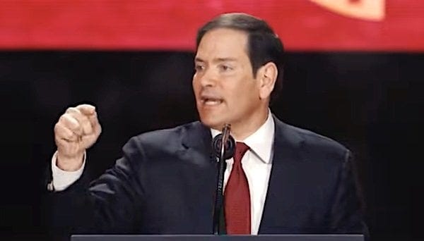 U.S. Secretary of State Marco Rubio speaks at the Charlie Kirk Memorial Service in Glendale, Arizona, on Sunday, Sept. 21, 2025 (Video screenshot)