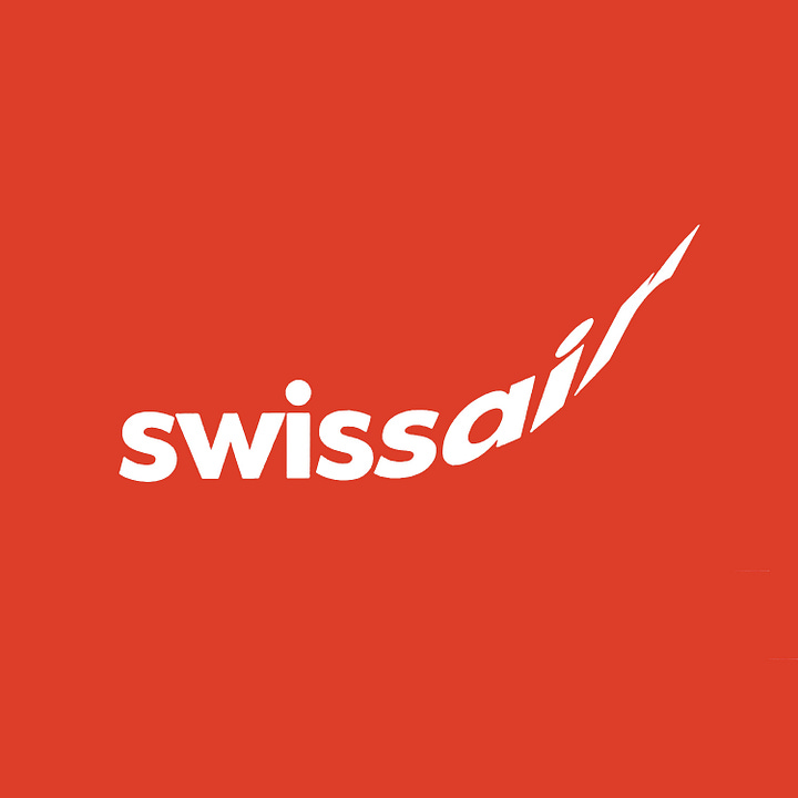 Logo concepts by Karl Gerstner for Swissair. These explore variations on the Swiss cross, arrows and a type treatment that see the name Swissair rise into the air on the right.