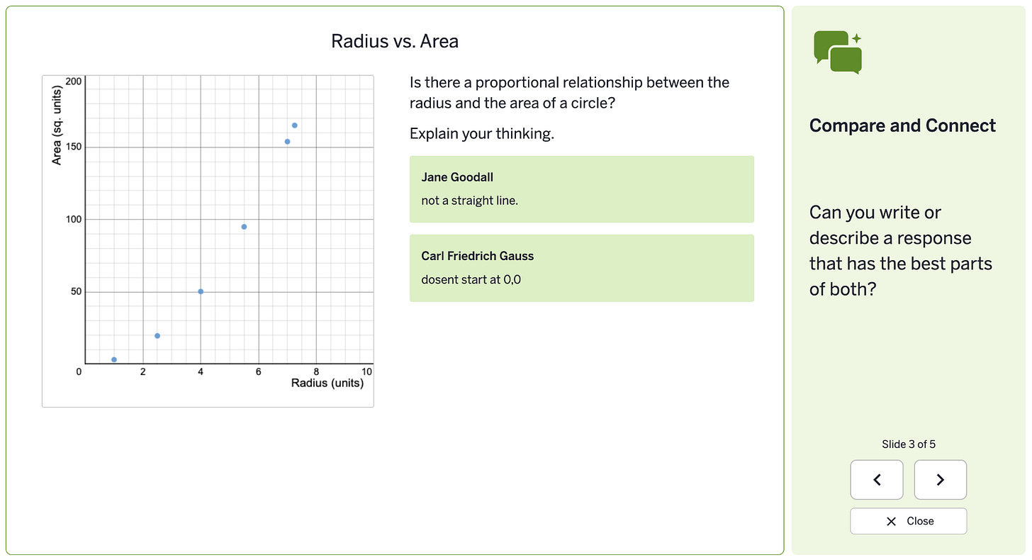 A Discussion Moment that asks students to write a response that has the best elements of two selected student responses.