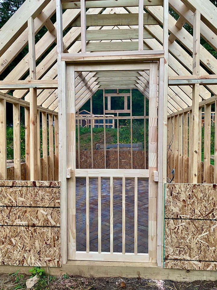 Mosaic of greenhouse framing photos.