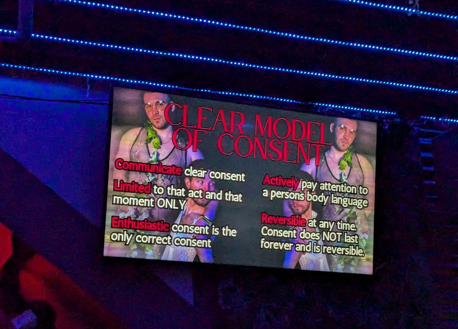 Picture of a screen at Slutburn with consent guidelines.