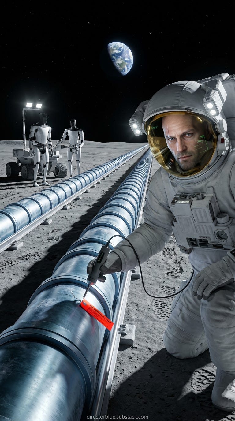 same subject new image - Hyper-detailed 9x16 photographic image promptUltra-realistic photographic scene 9x16 vertical format Lunar surface exterior at the mass driver track A 32-kilometer-long linear electromagnetic accelerator stretches fr_image_1
