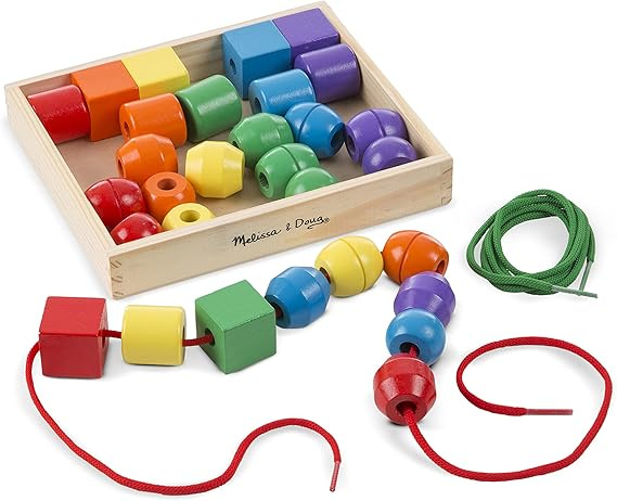 Melissa &amp; Doug Wooden Lacing Beads | Wooden Toys | Developmental Toy | Problem Solving | 3+ | Gift for Boy or Girl