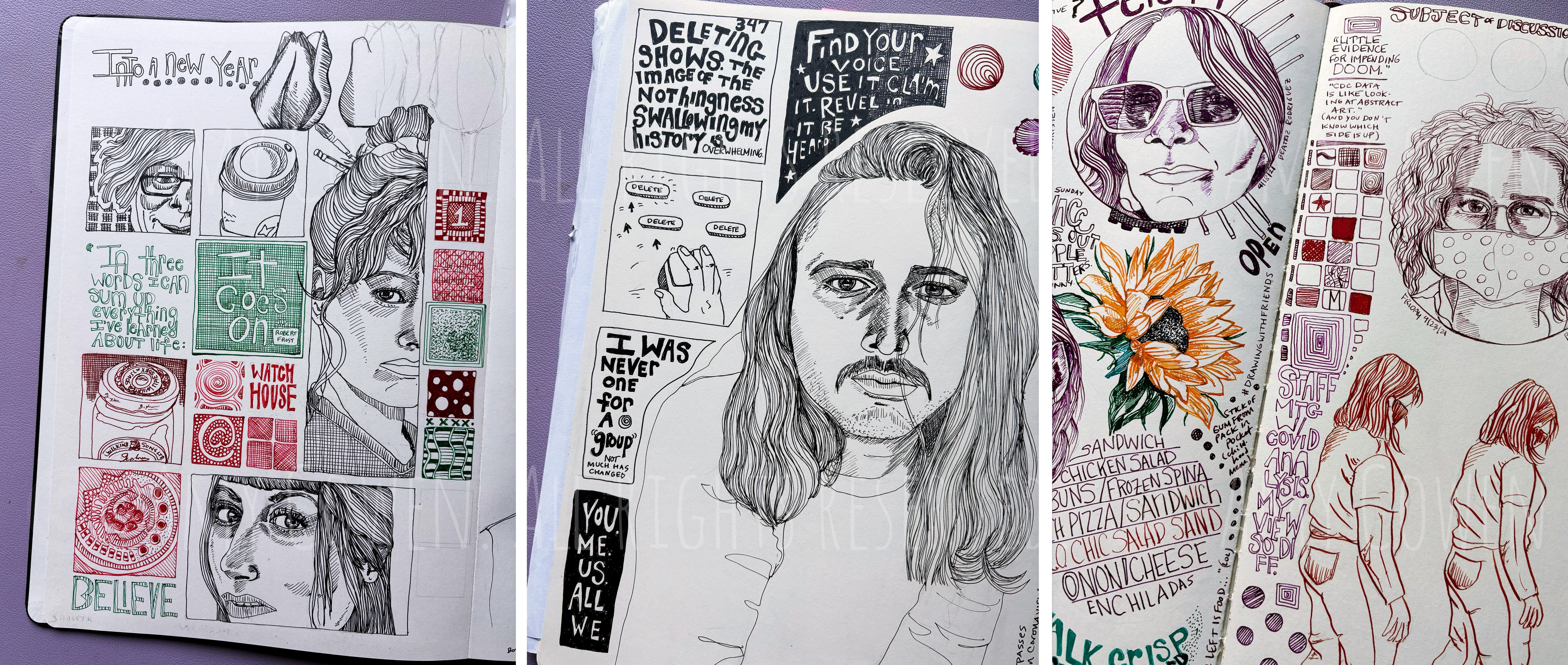 Pages in illustrated journal that demonstrate a grid layout Pages in illustrated journal that demonstrate a grid layout