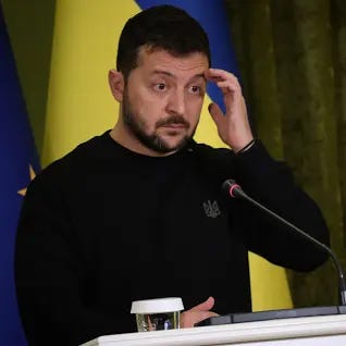 KYIV, UKRAINE - NOVEMBER 4: President Of Ukraine Volodymyr Zelenskyi during joint press conference with President of the European Commission Ursula von der Leyen on November 4, 2023 in Kyiv, Ukraine. (Photo by Andriy Zhyhaylo/Obozrevatel/Global Images Ukraine via Getty Images)