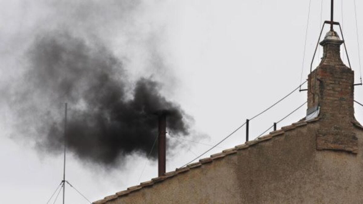 Black smoke as cardinals head to lunch