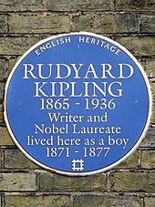 English Heritage blue plaque marking Kipling's time in Southsea, Portsmouth English Heritage blue plaque marking Kipling's time in Southsea, Portsmouth