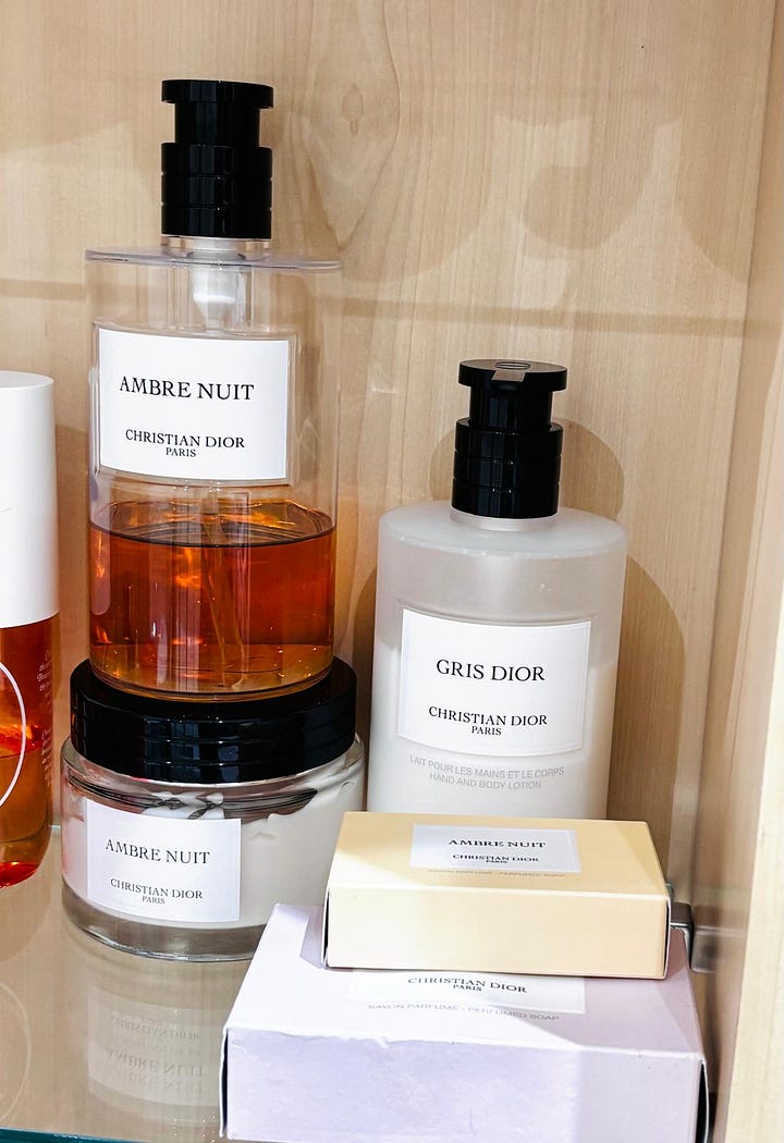 A gallery of pictures showing Dior beauty and accessories on holiday and on a bathroom shelf