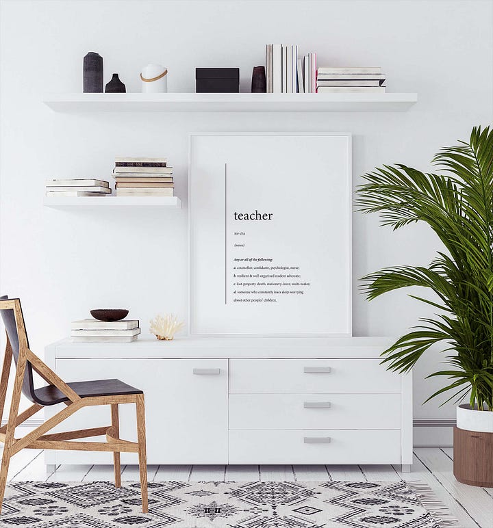 Mock ups of 'teacher' dictionary definition print