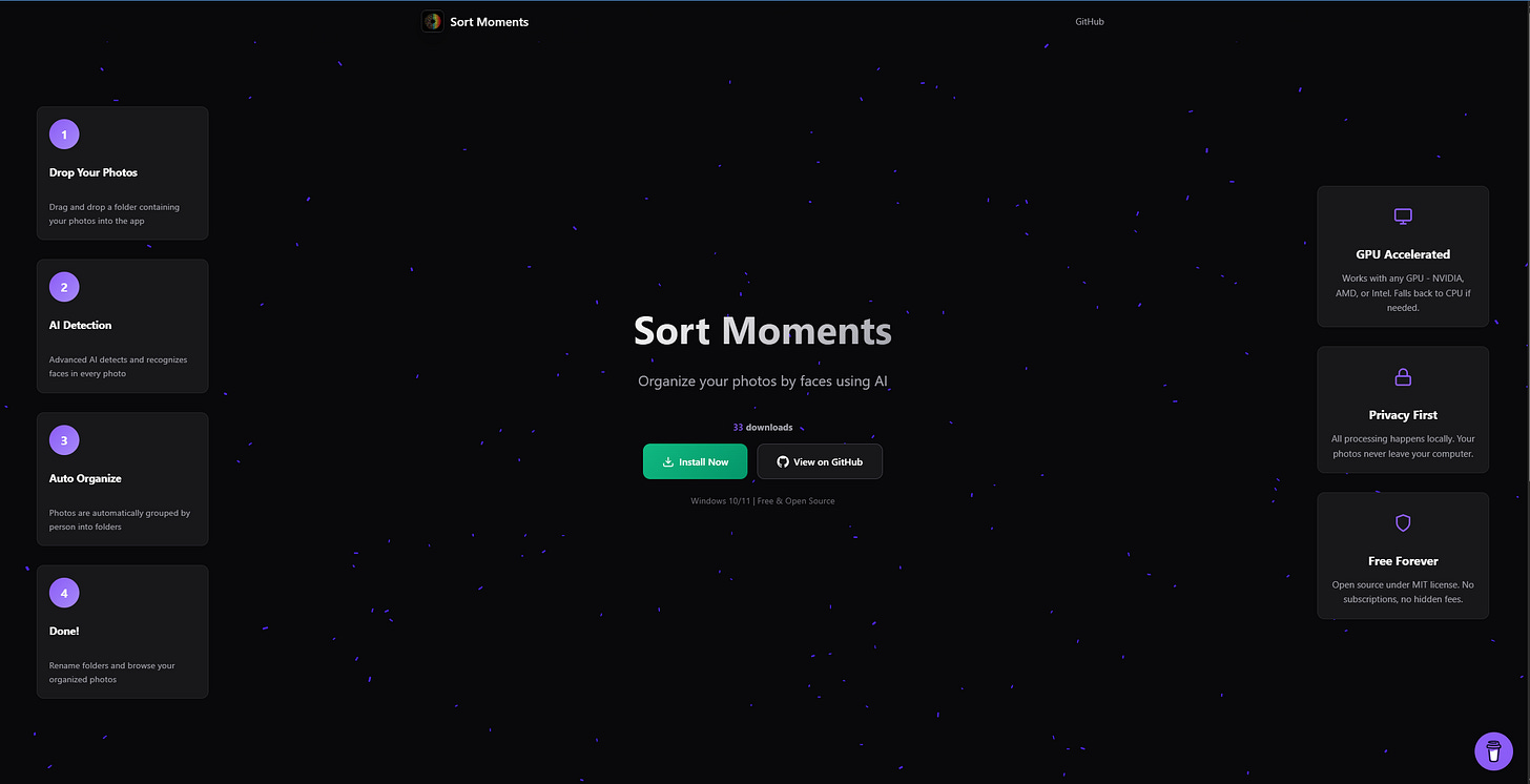Sort Moments website: Fully coded by CC Sonnet 4.5 - with a bit of guidance.