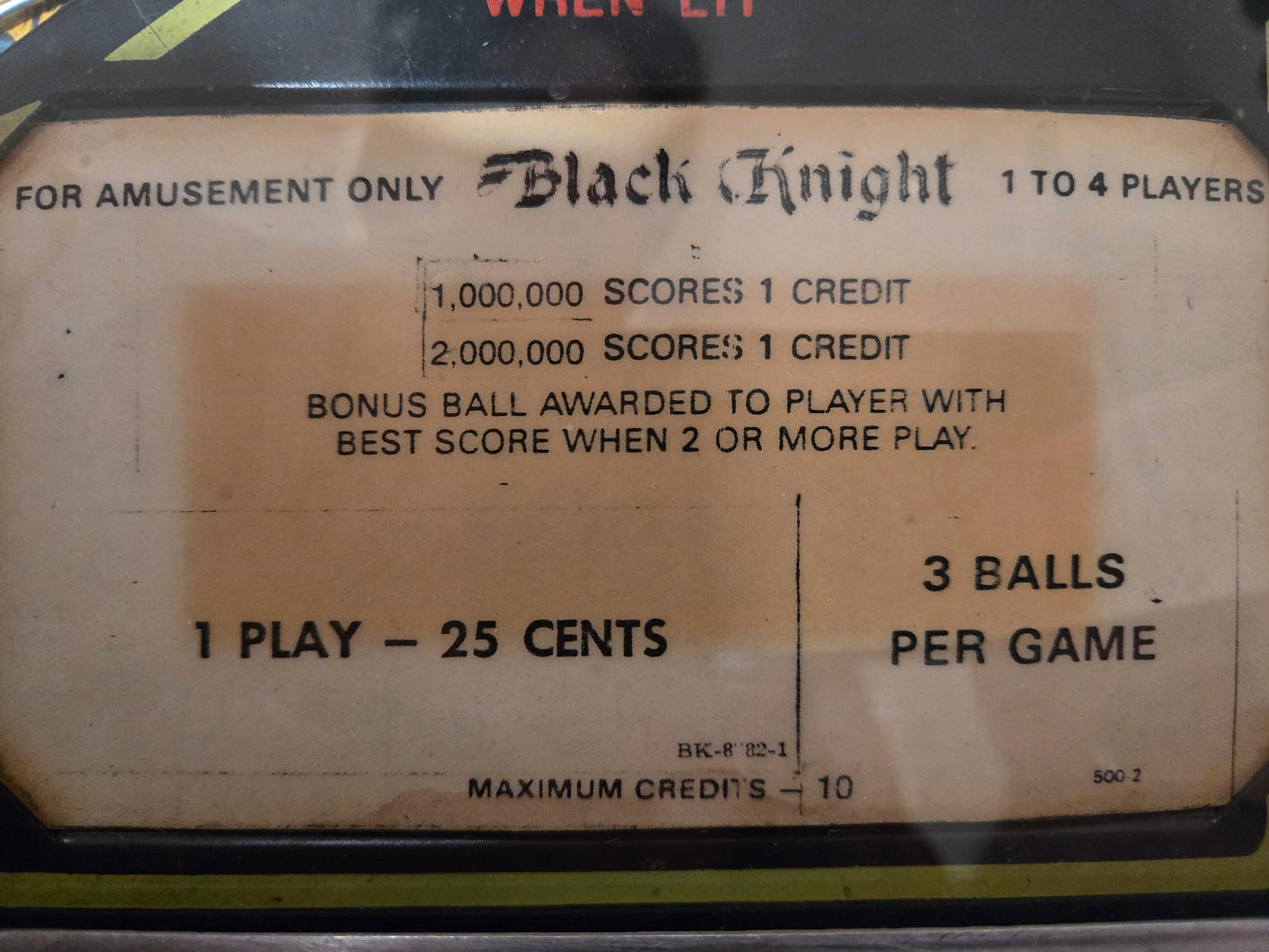 Close-up detail of the Black Knight (1980) playfield showing the colorful insert artwork Close-up detail of the Black Knight (1980) playfield showing the colorful insert artwork