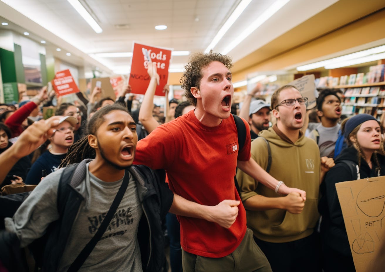 Protest in a Trader Joe’s grocery store.